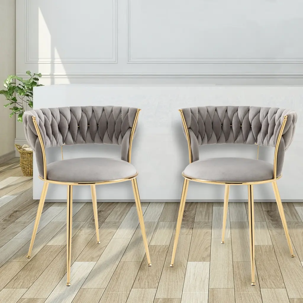 Coolmore Velvet Dining Chairs Set 2 Woven Upholstered Dining Chairs Kitchen or Dining Room coolmore w-395