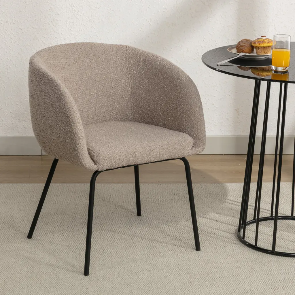 Boucle Fabric Dining Chair Black Metal Legs Light Comfortable Seat dg collection