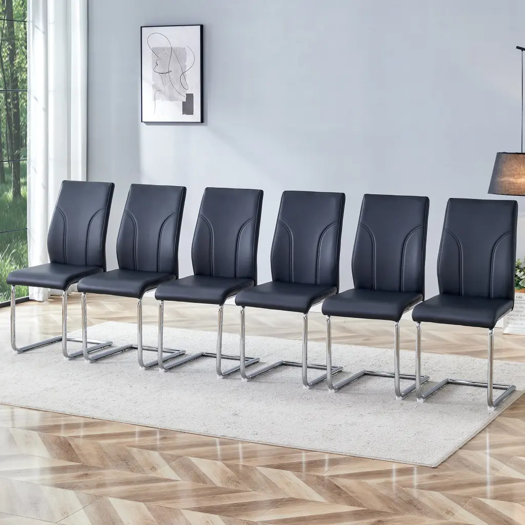 6 Dining Chair Set Black Dining Chair Set Pu Material High Back Seat droom w-1151
