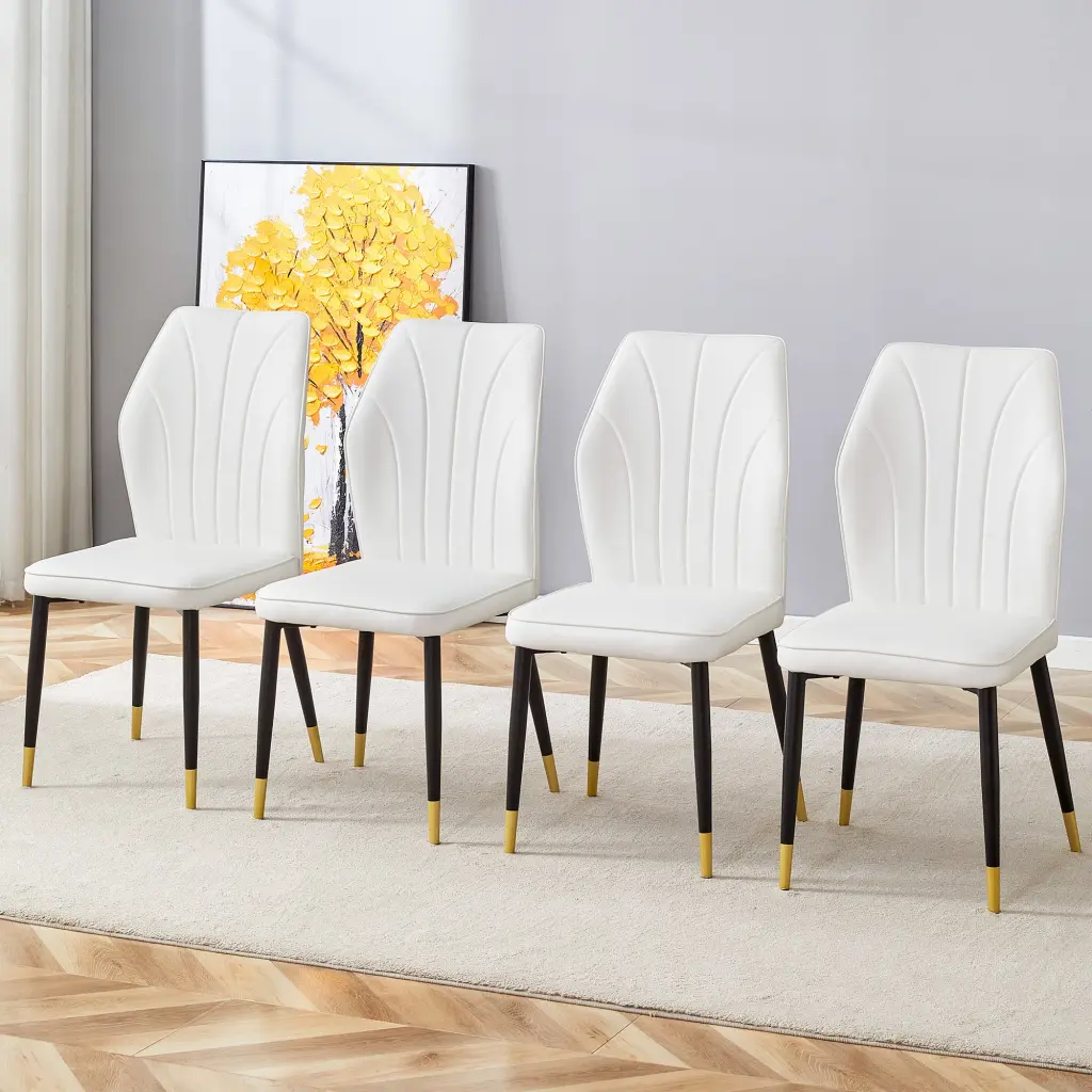 4 Modern Dining Chairs Chic PU Patterned Backrest And Black Metal Legs - Stylish Kitchen Seating droom w-1151