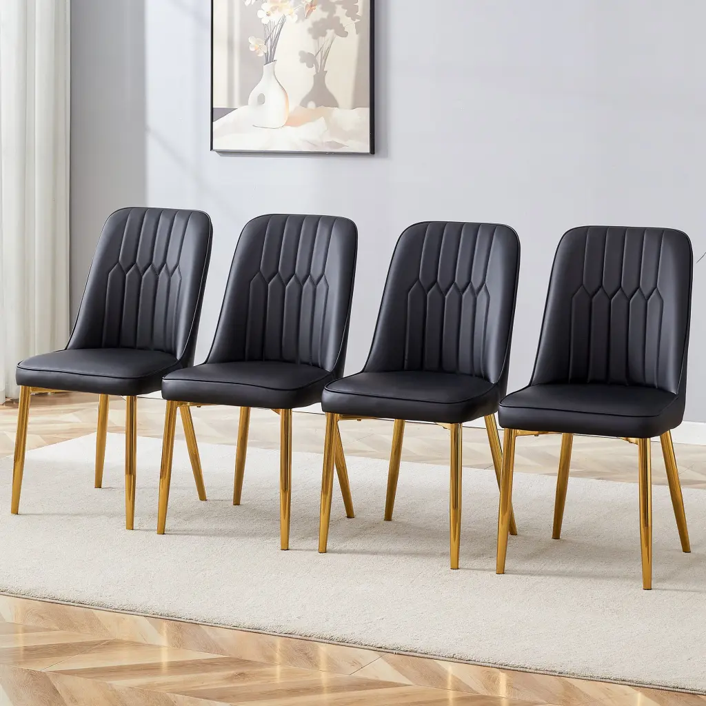 4 Modern Dining Chairs Polished PU Leather Backrest Gold Metal Legs Kitchen Chairs droom w-1151