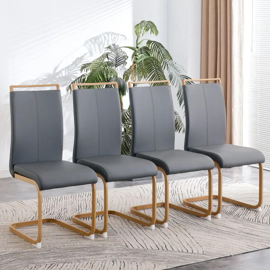 Modern PU Leather High Backrest Cushion Side Chair Wood Grain Metal Legs droom w-1151