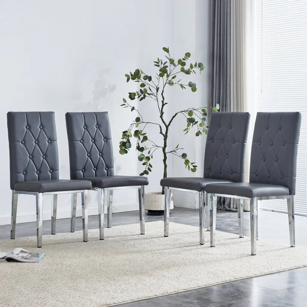 4 Piece Dining Chair Set Modern Upholstered High Back Kitchen Chairs Meta Finish droom w-1151