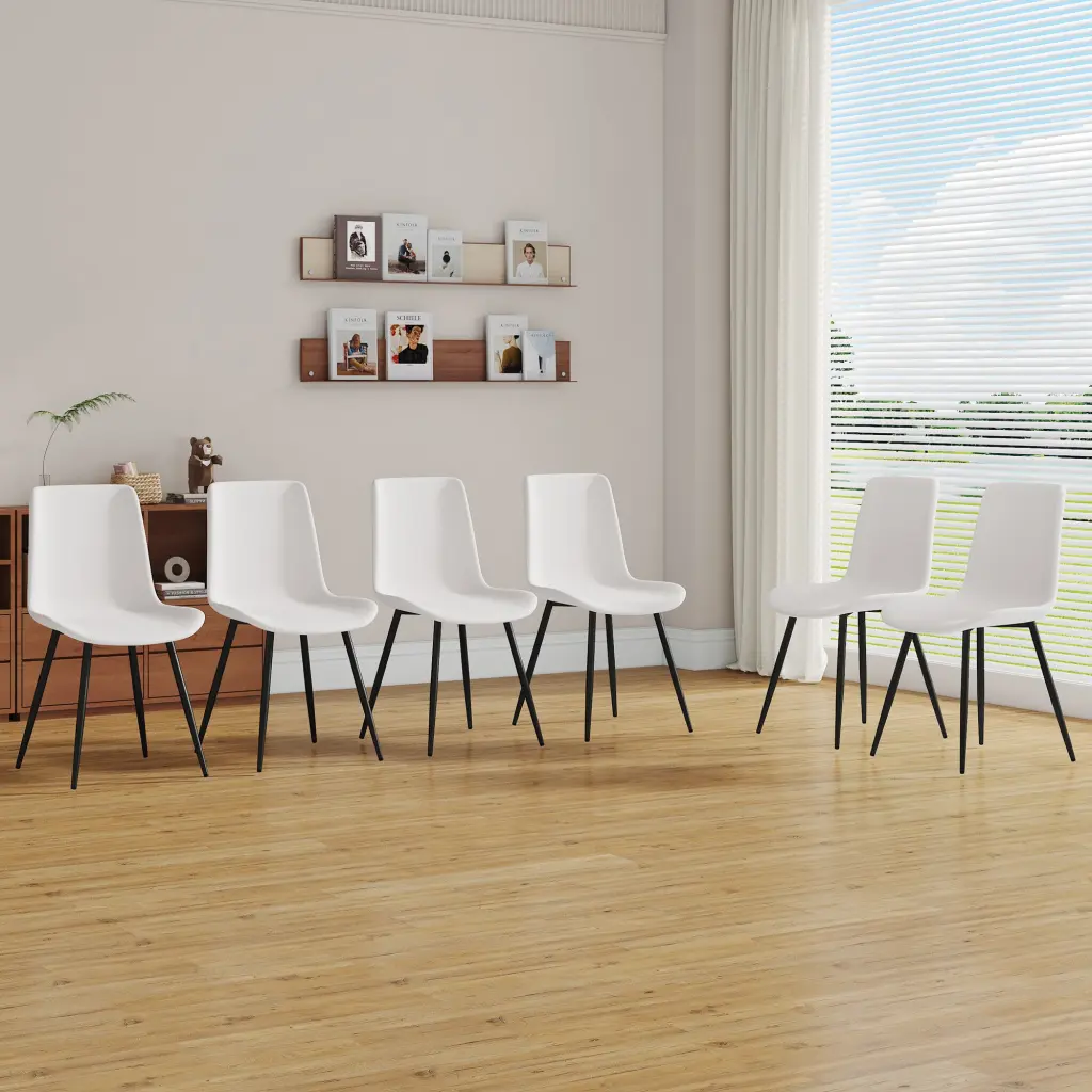 White Artificial Leather Backrest Cushion Dining Chair Black Metal Legs droom w-1151