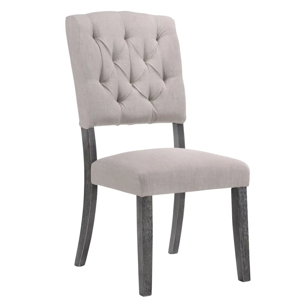 Beige Weathered Grey Oak Tufted Back Side Chairs Set 2 furniture max