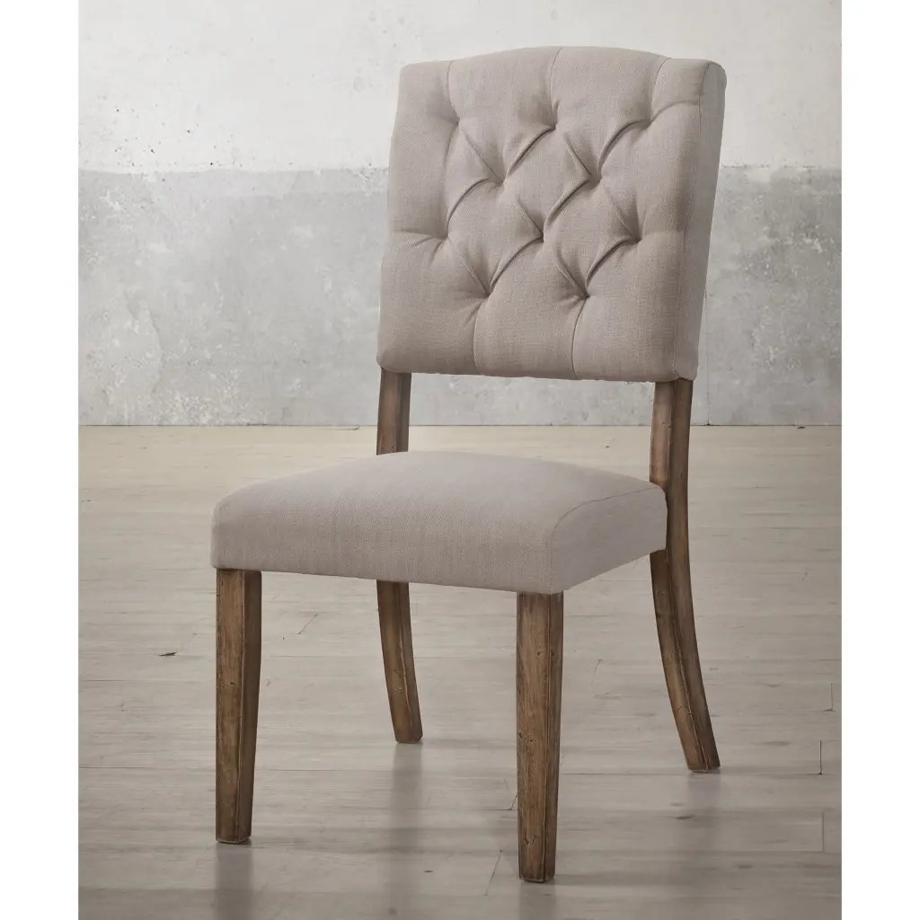 Beige Weathered Oak Tufted Back Side Chairs Set 2 Solid Wood furniture max