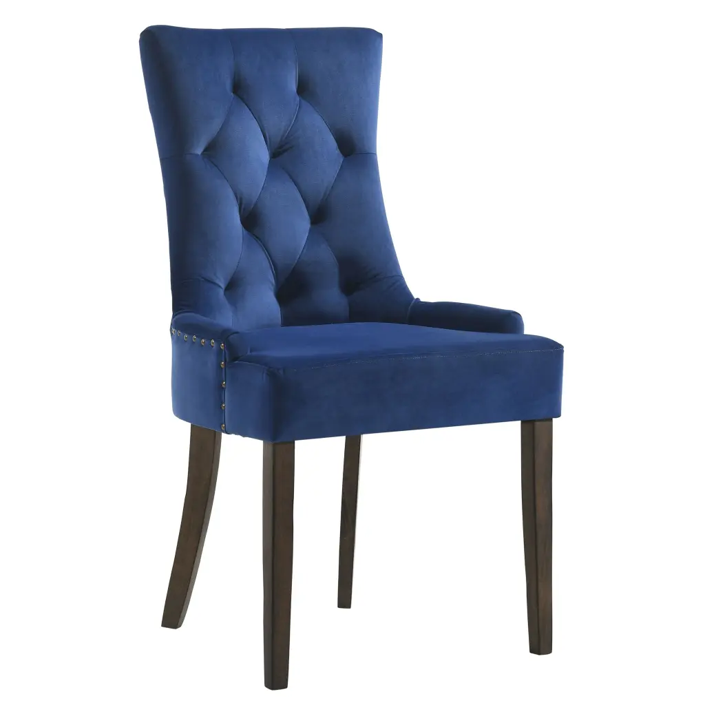 Blue And Weathered Oak Tufted Back Side Chairs Set 2 Solid Blue Dining Chairs furniture max