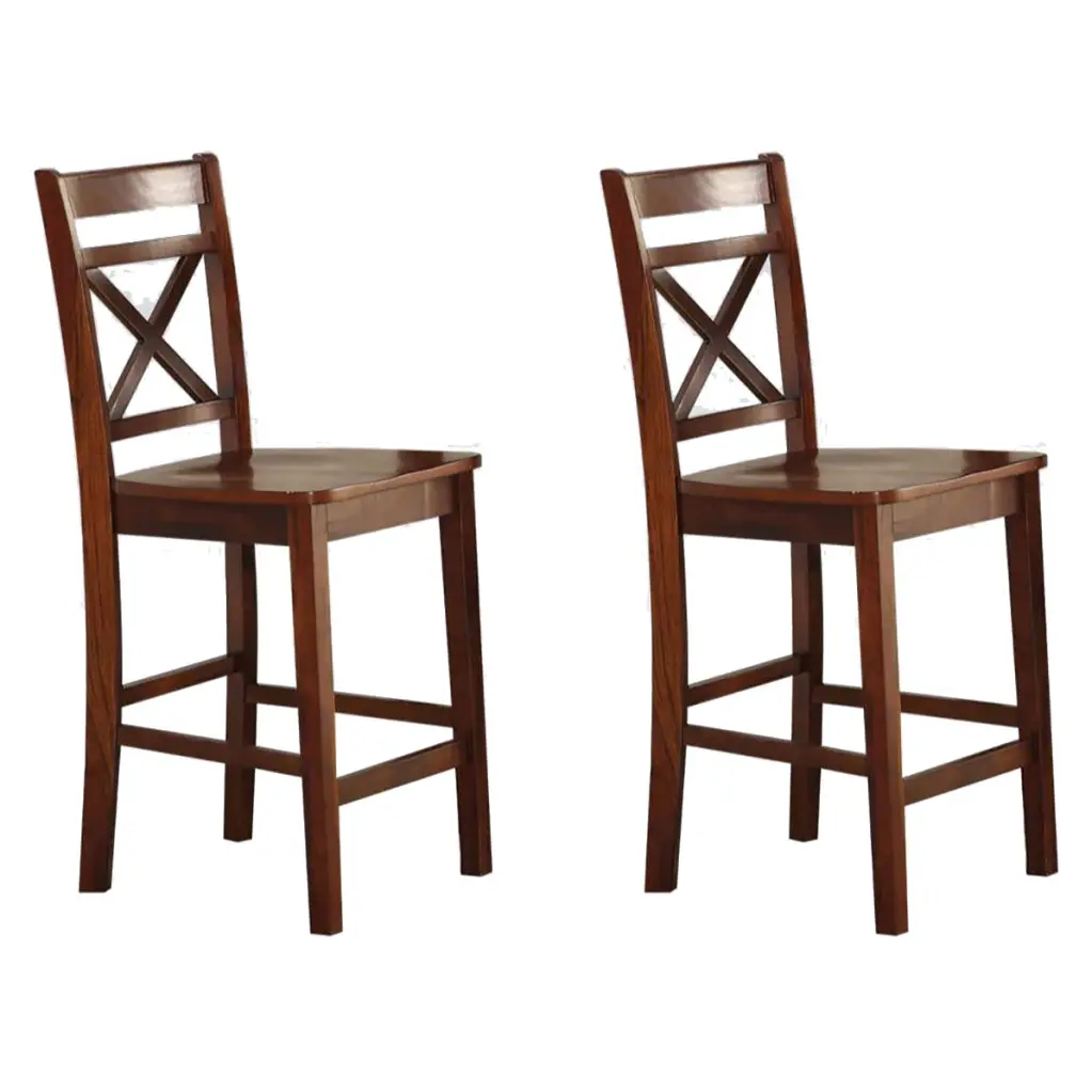 Cherry Cross Back Counter Height Chairs Set 2 Cherry Wood furniture max