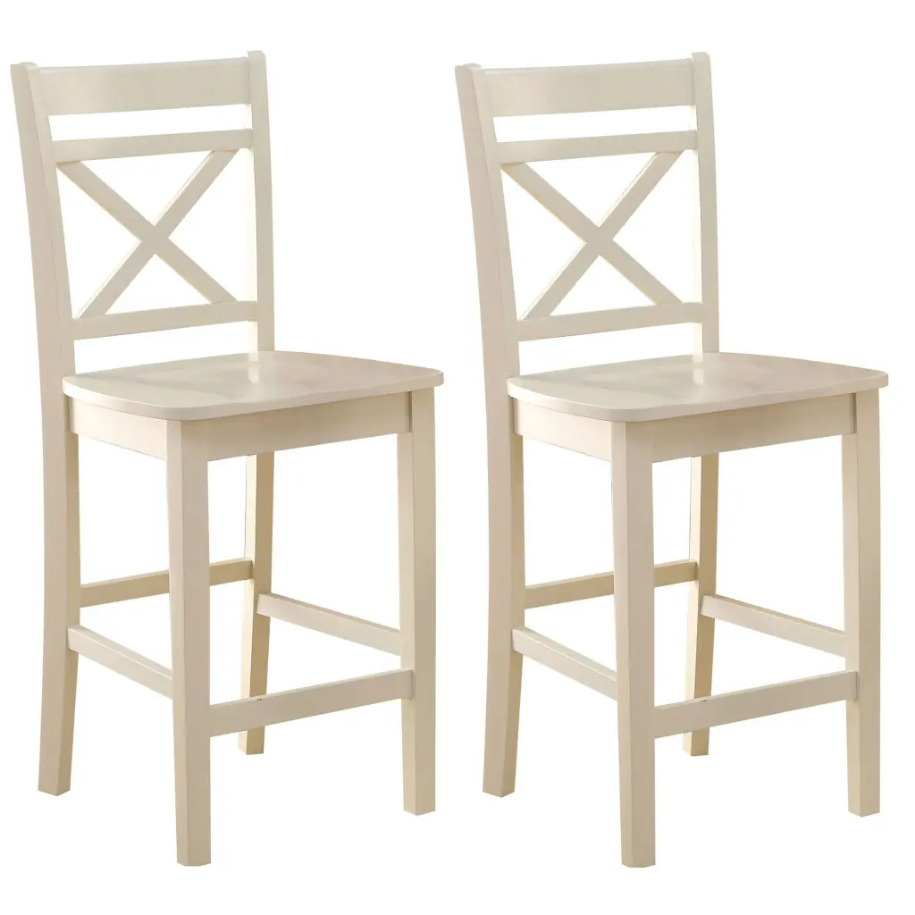 Cream Cross Back Counter Height Chairs Set 2 Cream Dining Room Coastal furniture max