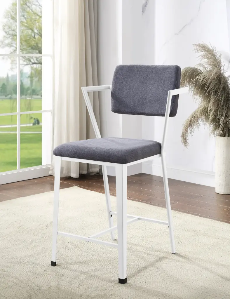 Grey And White Padded Counter Height Chair Set 2 Solid Grey White Dining Chairs furniture max