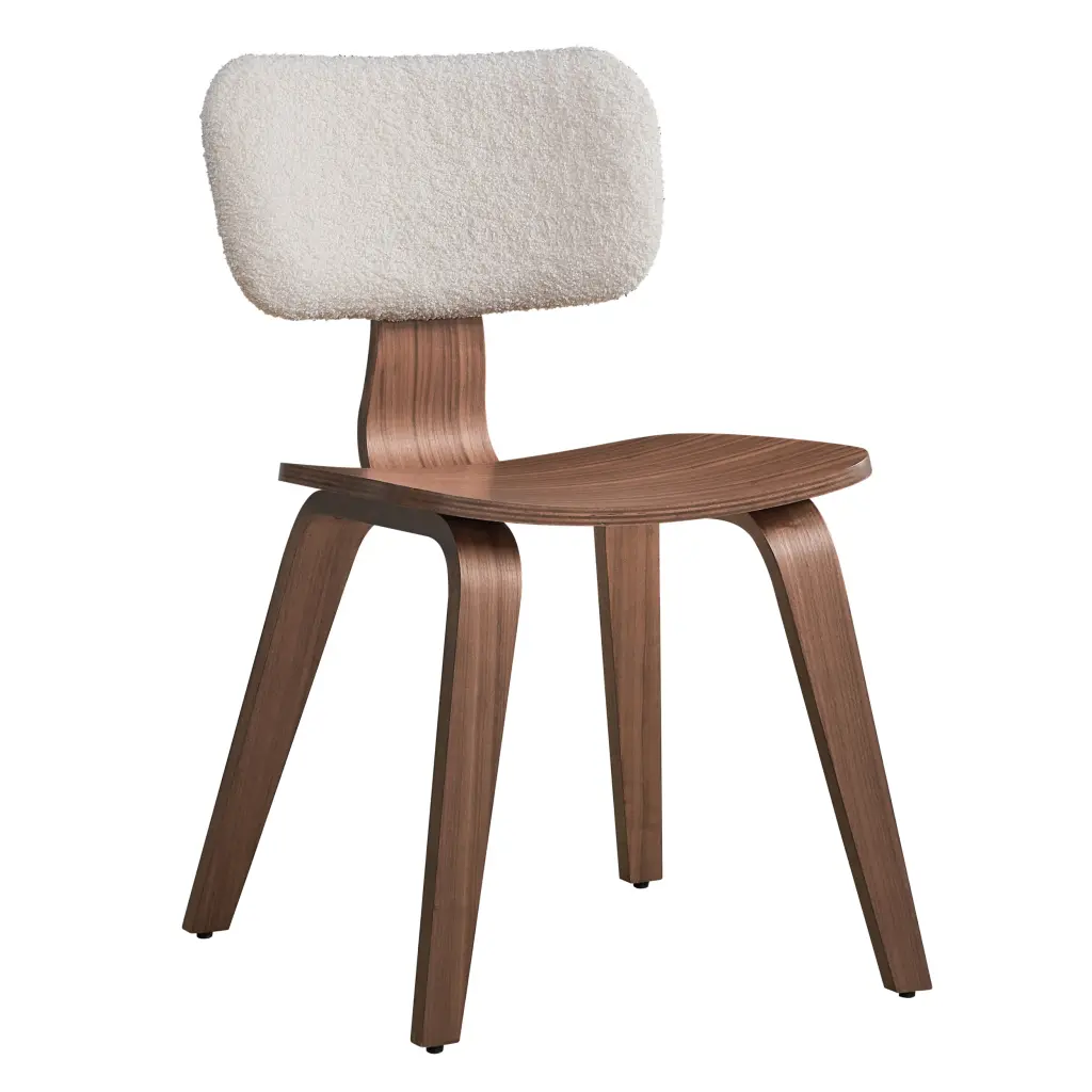 White Boucle And Walnut Side Chair Upholstered Back Set 2 - Modern Dining Room Chairs furniture max