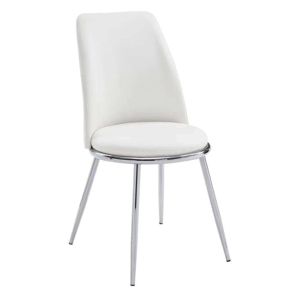 White and Chrome Tight Back Side Chairs Set 2 Modern Dining Chairs furniture max