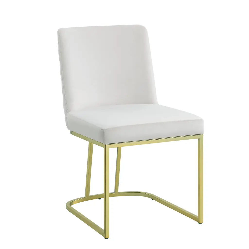 White and Gold Side Chair Set 2 Metal Base Dining Room furniture max