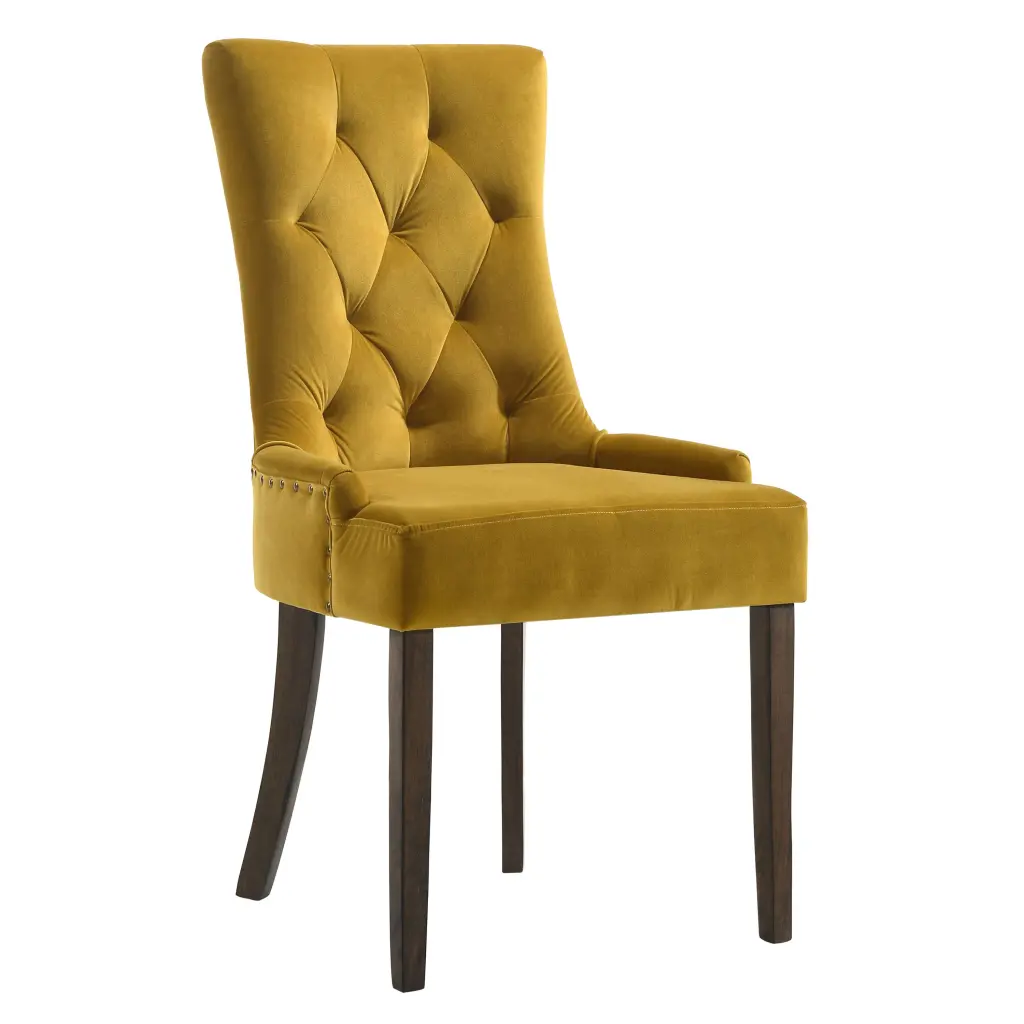 Yellow And Espresso Tufted Back Side Chairs, Set 2, Modern Dining Room Chairs furniture max