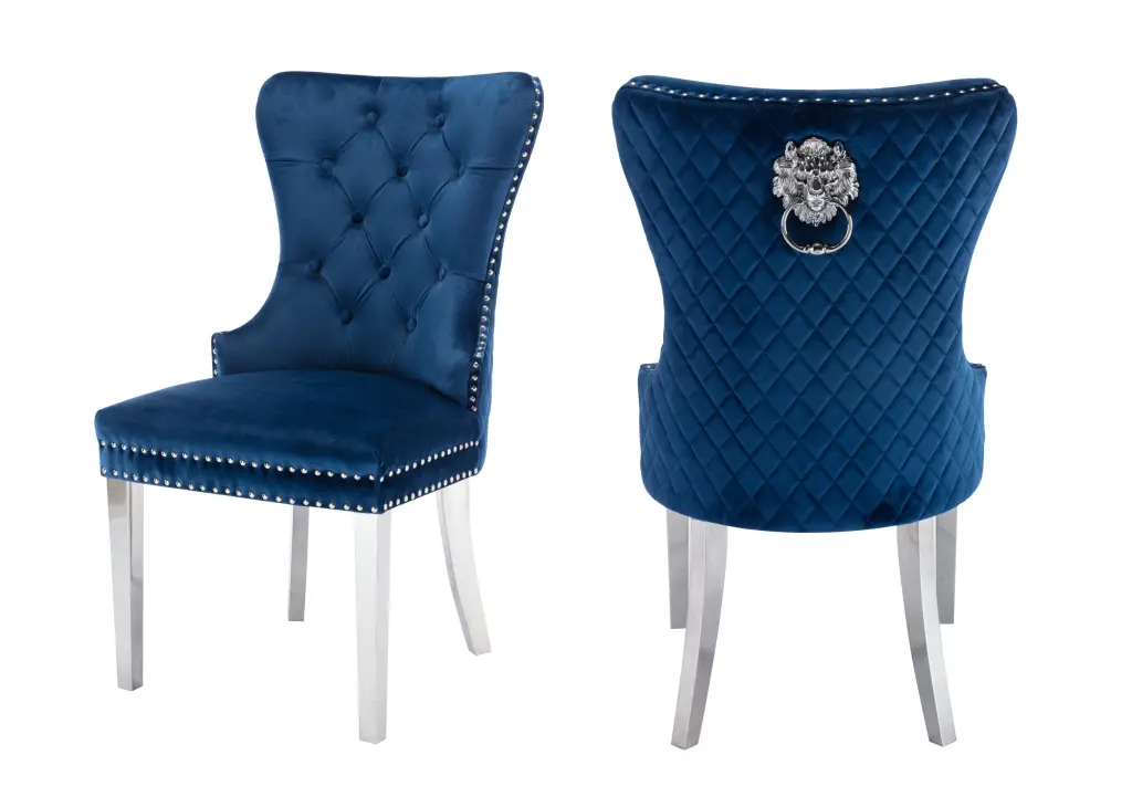 Simba 2 Piece Blue Velvet Fabric Stainless Steel Chair Set galaxy home furnishings