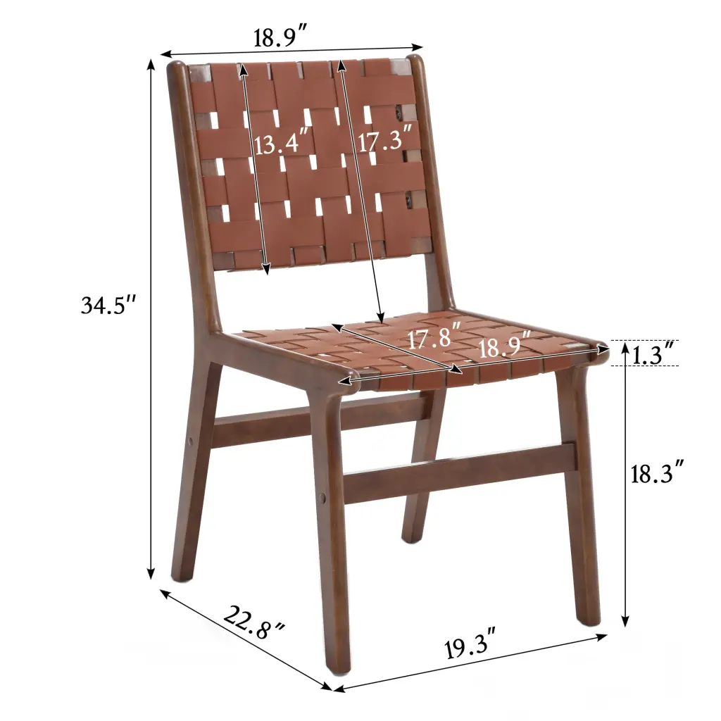 Hengming Saddle Leather Woven Dining Chair Solid Wood Legs Kitchen or Dining Room hengming store