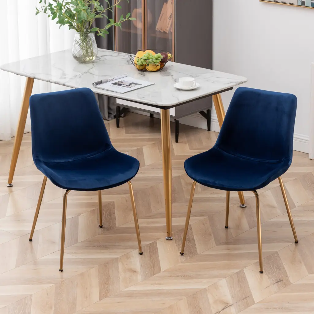 Aufurr Modern Velvet Dining Chair Set 2 Blue Velvet Upholstered hz