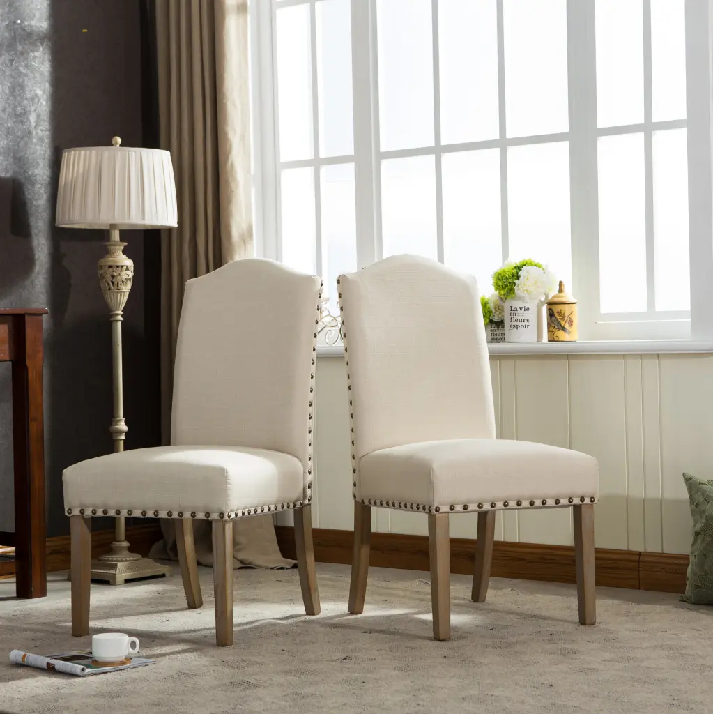 Mod Urban Style Solid Wood Tan Fabric Padded Parson Chair Set 2 Modern Dining Chairs hz