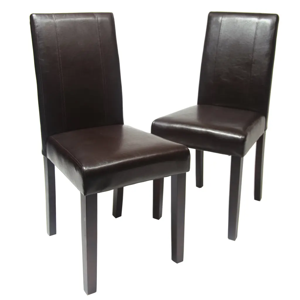 Urban Style Solid Wood Padded Parson Chair Set 2 Brown Faux Leather hz