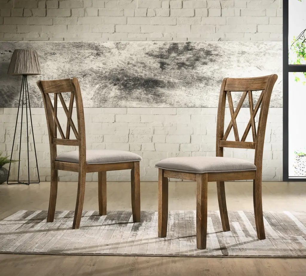 Windvale Fabric Upholstered Dining Chair Set 2 Brown Wood Modern Kitchen Chairs hz