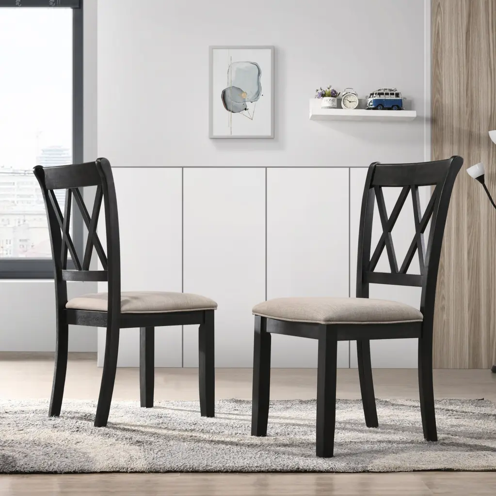 Windvale Fabric Upholstered Dining Chair Set 2 Black Wood Frame hz