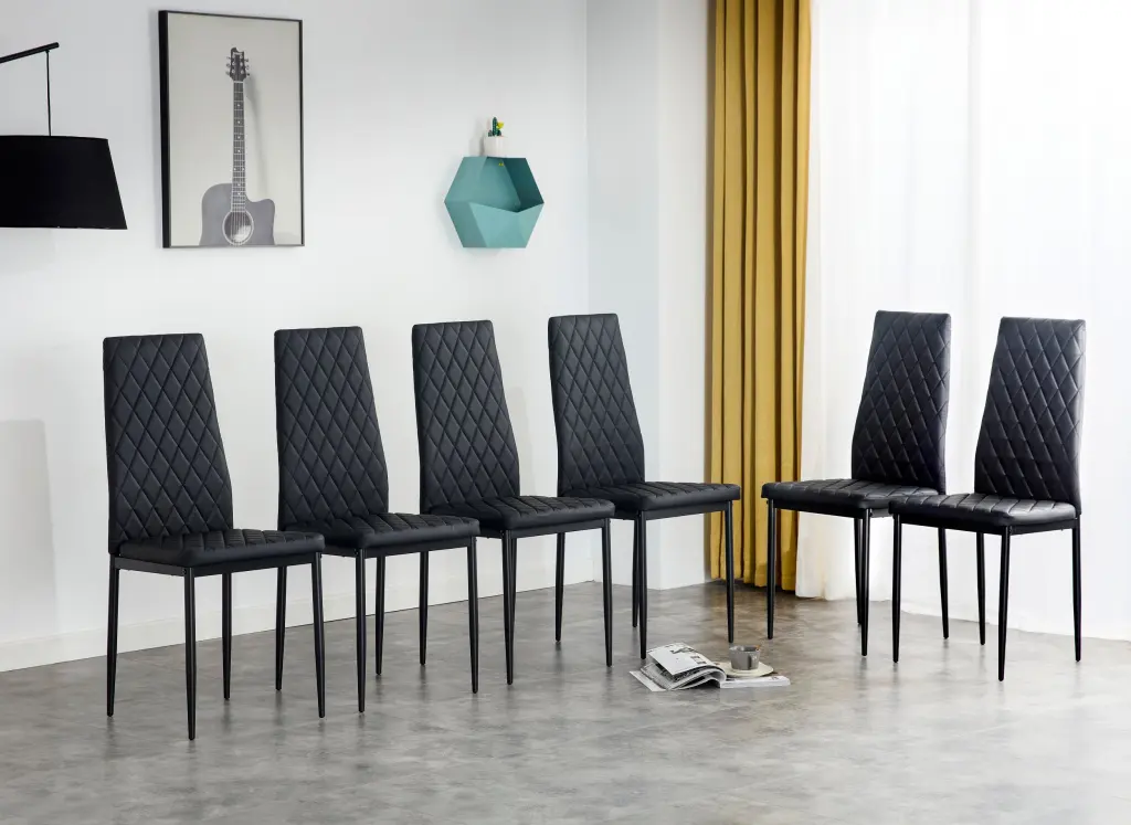 Dining Chair Set 6 Black PU Upholstered Chairs Kitchen jdm furniture