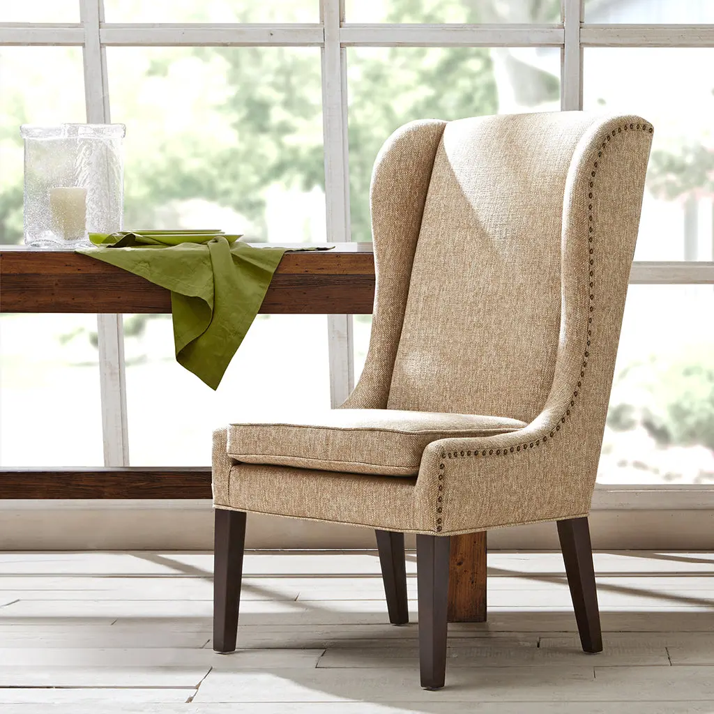 Captains Dining Chair Beige Polyester Upholstery Kitchen or Dining Room jla