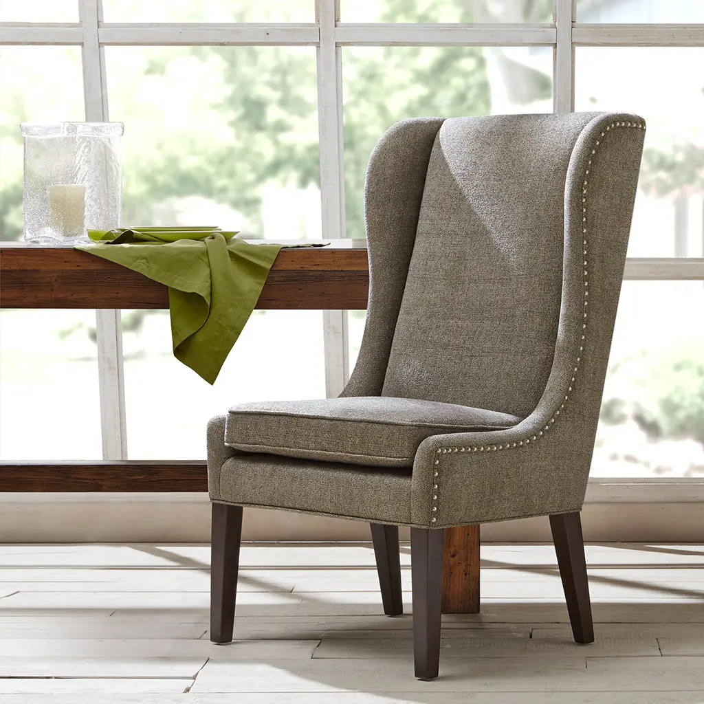 Captains Dining Chair Grey Polyester Upholstered Modern Kitchen Chair jla