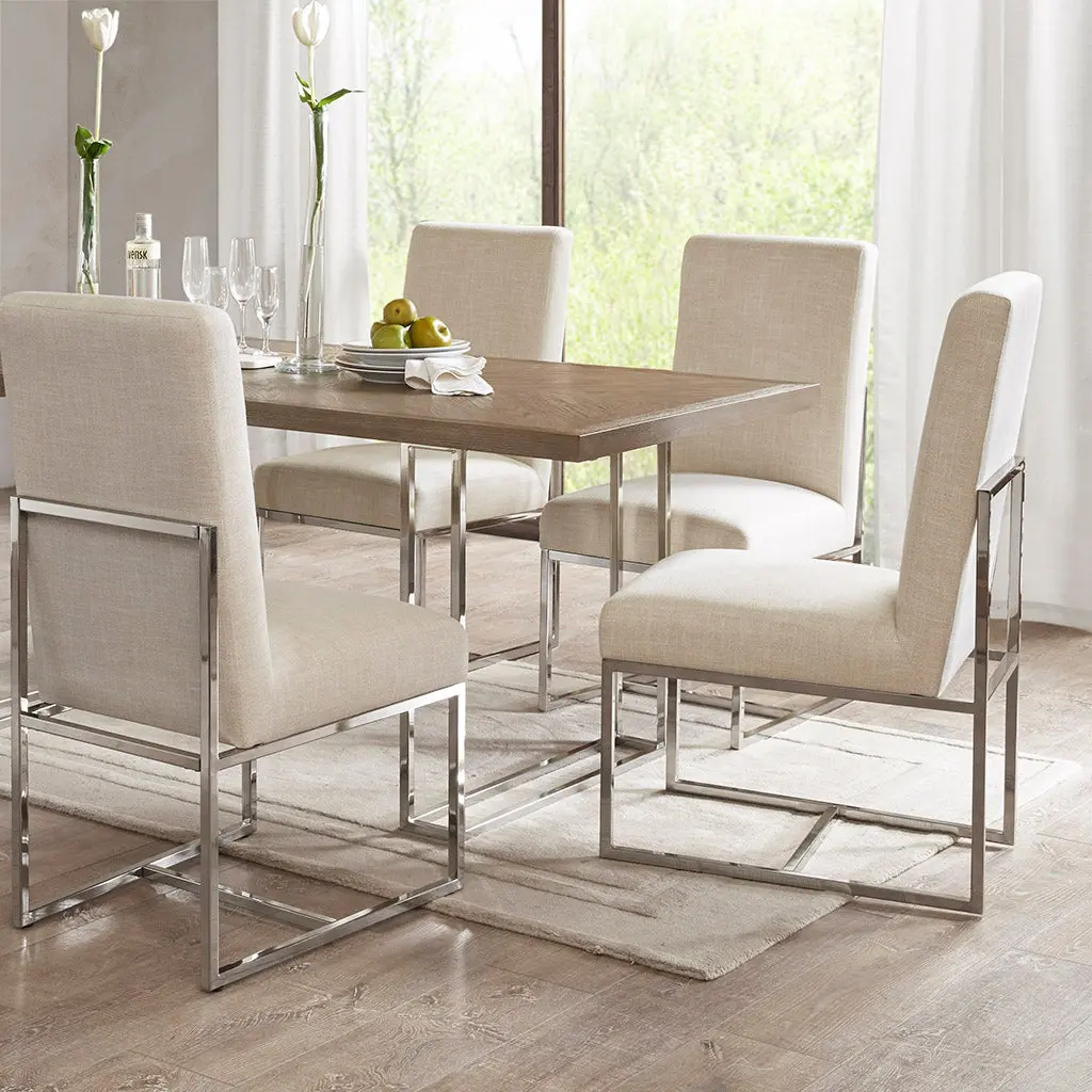 Junn Dining Chair Set 2 Natural Polyester Modern Kitchen Seating jla