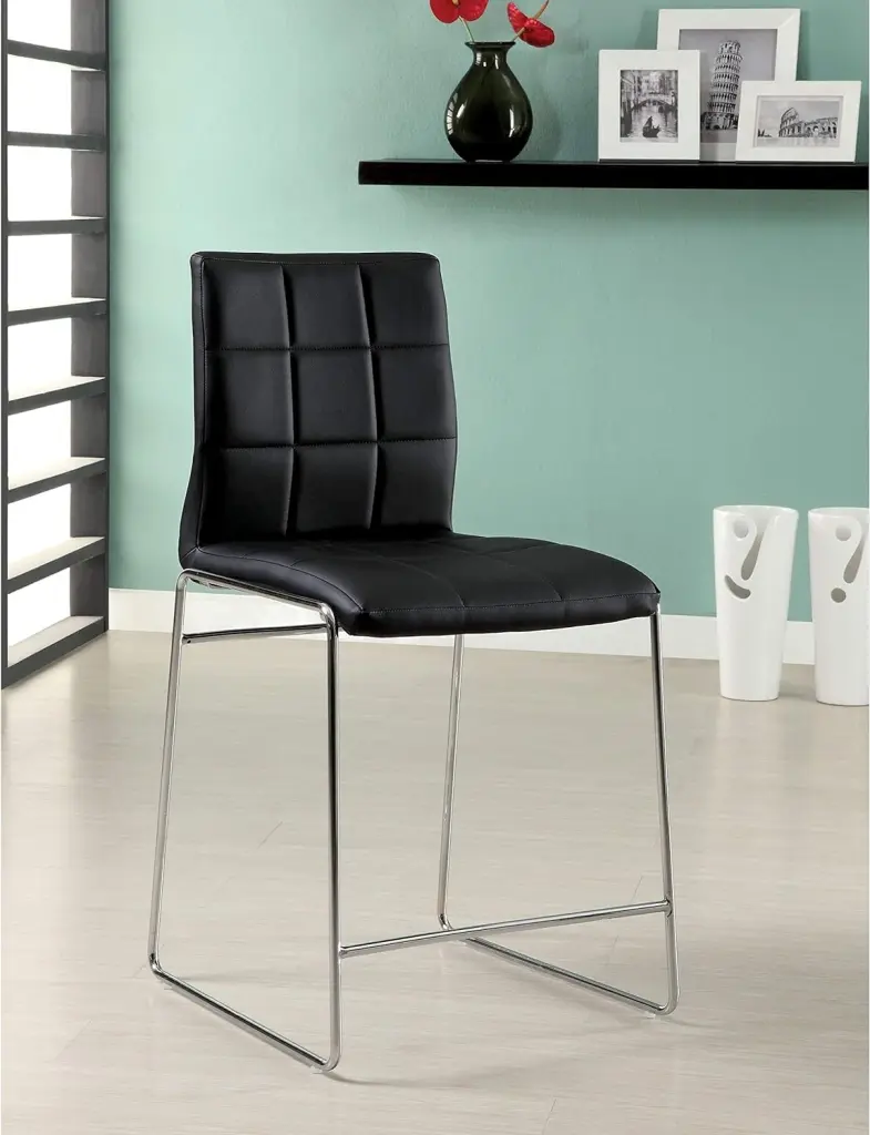 2Pcs Black Counter Height Dining Chairs Chrome Metal Legs Kitchen or Dining Room kanepe