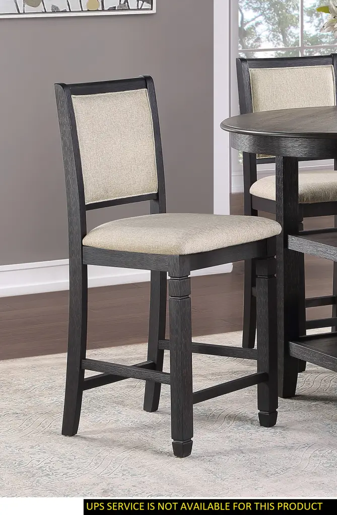 Beautiful Black Finish Wooden Counter Height Chairs 2Pcs Set Beige Color kanepe
