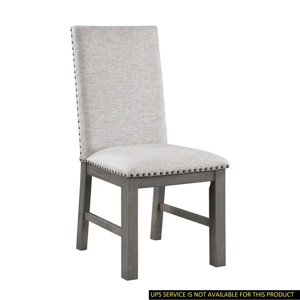 Dining Chairs 2Pc Set Beige Fabric Upholstered Seat And Back Trim Gray kanepe