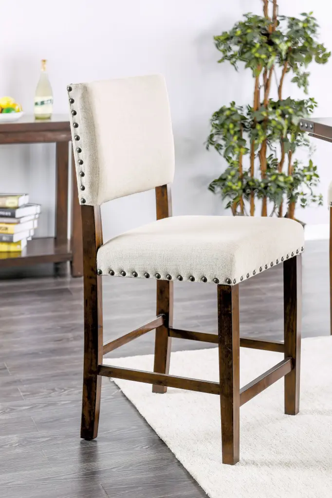 Timeless Set 2 Counter Height Dining Chairs Ivory Fabric Padded Kitchen Stools kanepe