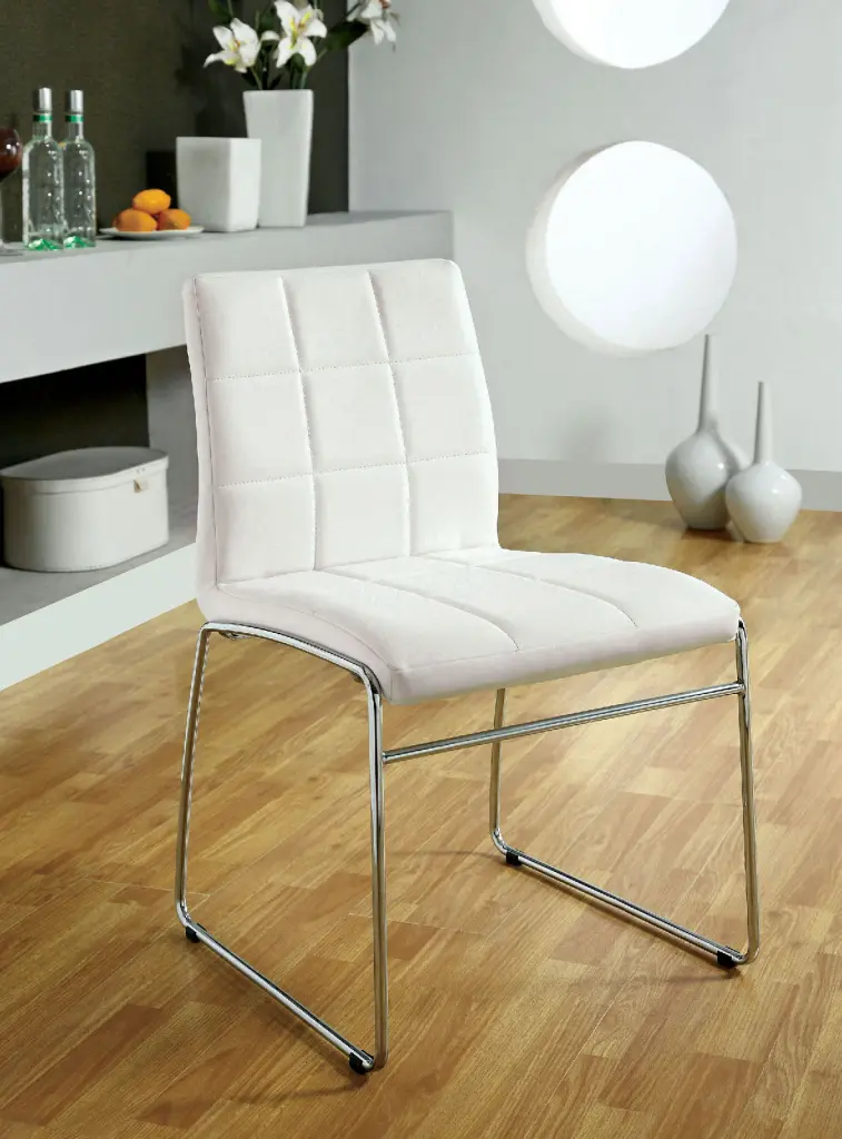 White Dining Chairs Set 2 Chrome Metal Legs Dining Room kanepe