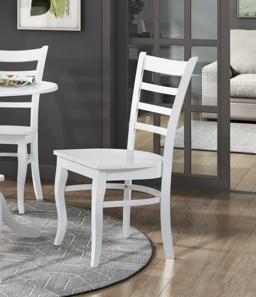 White Finish Dining Chairs Set 2 Wooden Ladder Back Farmhouse Style kanepe