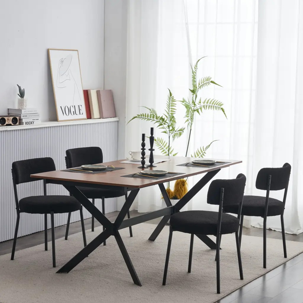 Set 4 Mid Century Modern Dining Chairs Teddy Fabric Upholstery more furniture