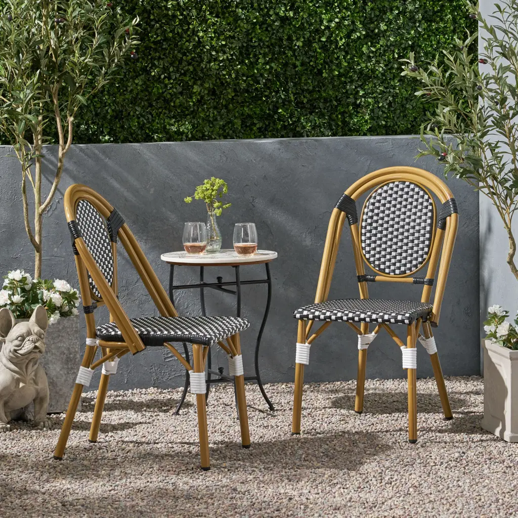 French Bistro Chair White Black Rattan nh-bc furniturings