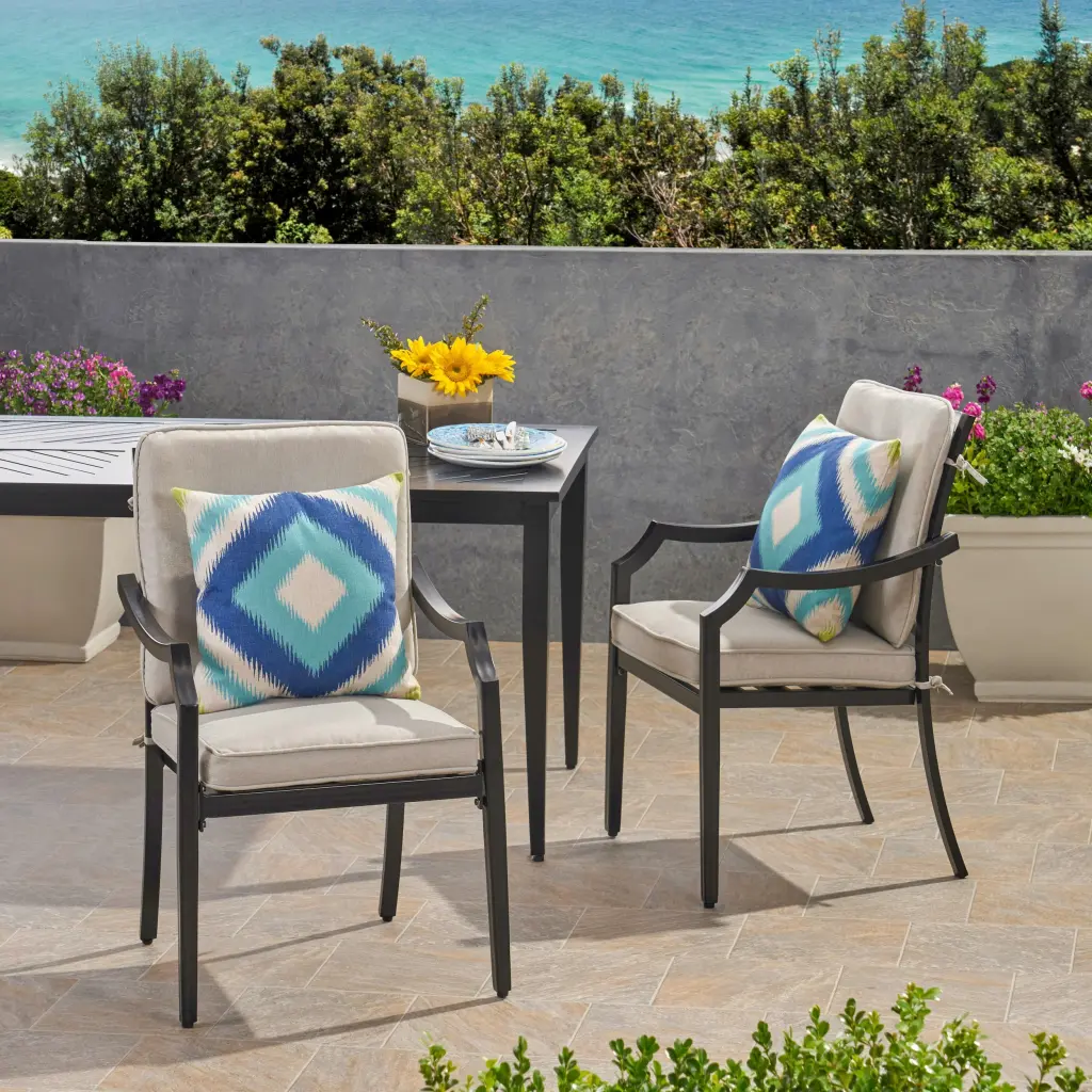 Dining Chair Beige Black Fabric and Metal Frame - Modern Kitchen Seating nh-comfortcove