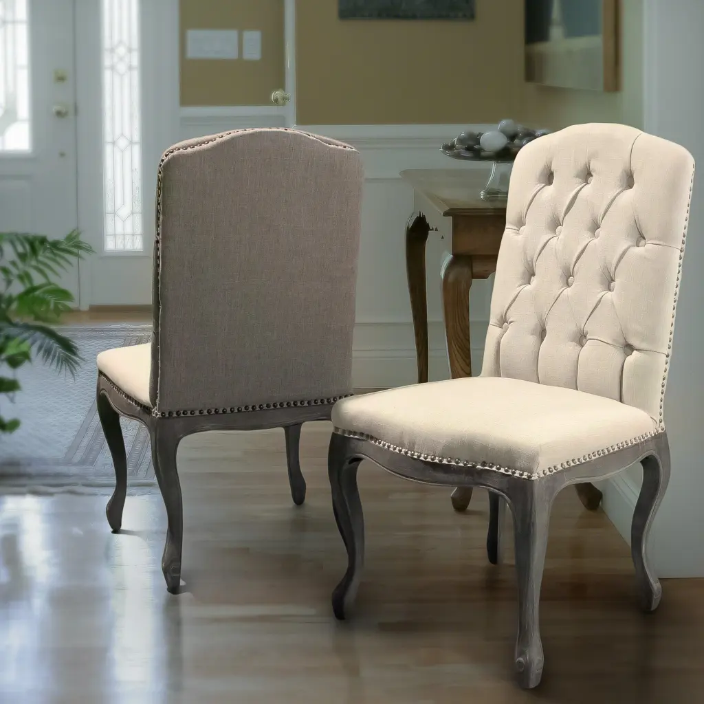 Dining Chair Set 2 Beige Fabric Upholstered Kitchen Chairs nh-inmax