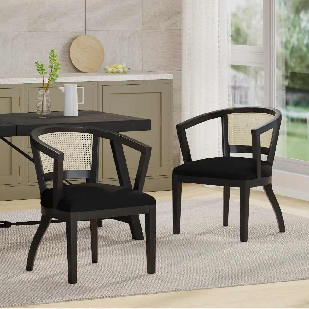 Dining Chair Set 2 Black Velvet Upholstered Modern Kitchen Chairs nh-inmax
