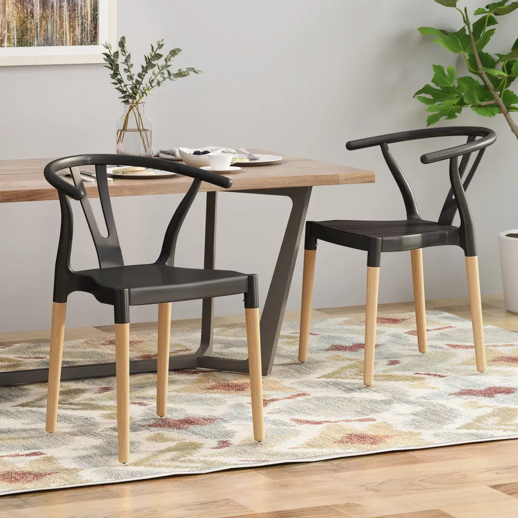 Plastic Dining Chair Set 2 Black Polypropylene Kitchen nh-inmax