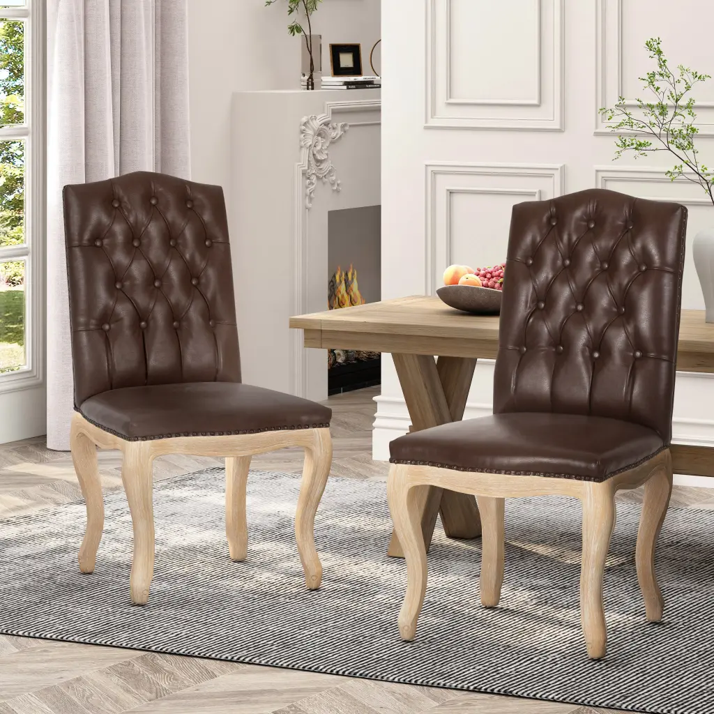 Wembley Tuft Dining Chair Set 2 Dark Brown Dining Chairs PU Leather nh-inmax