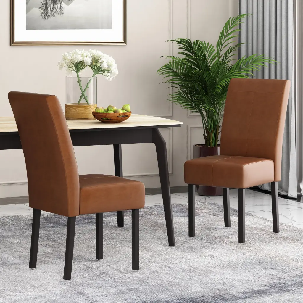 Pertica KD Dining Chair Light Brown PU Leather Modern Comfortable Seat Dining Room nh-purenest