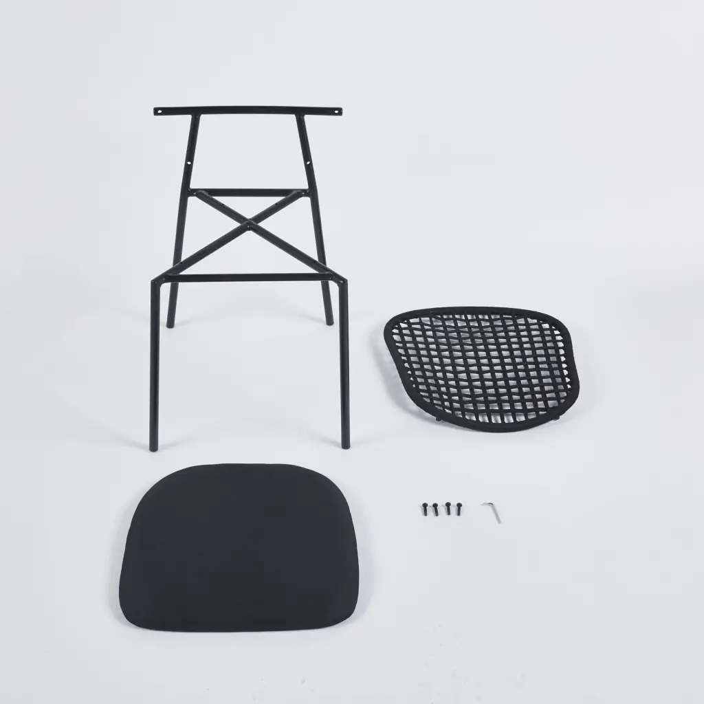 Black Sennit Dining Chair Set 4 Coffee Chair Black Metal Frame rnb