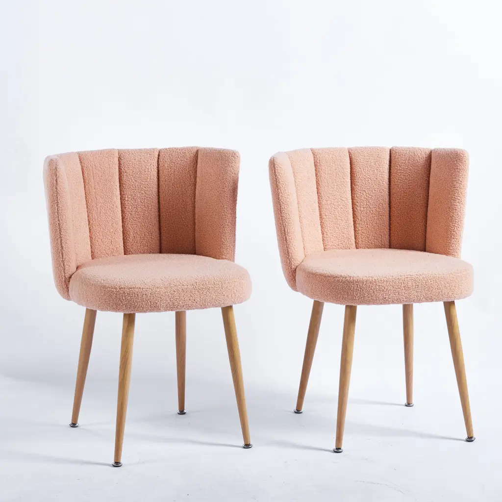 Modern Beige Dining Chair Set 2 Iron Tube Wood Color Legs rnb