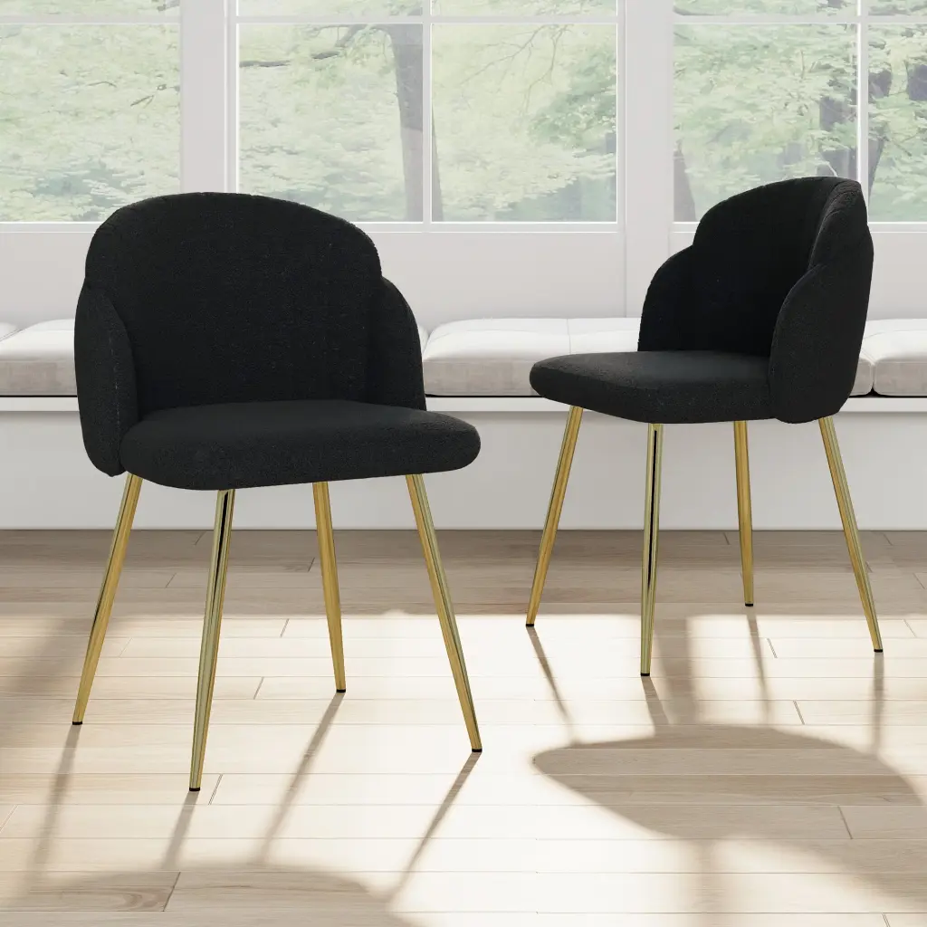 Modern Effortless Black Teddy Fleece Dining Chair Fabric Upholstered Seat rnb