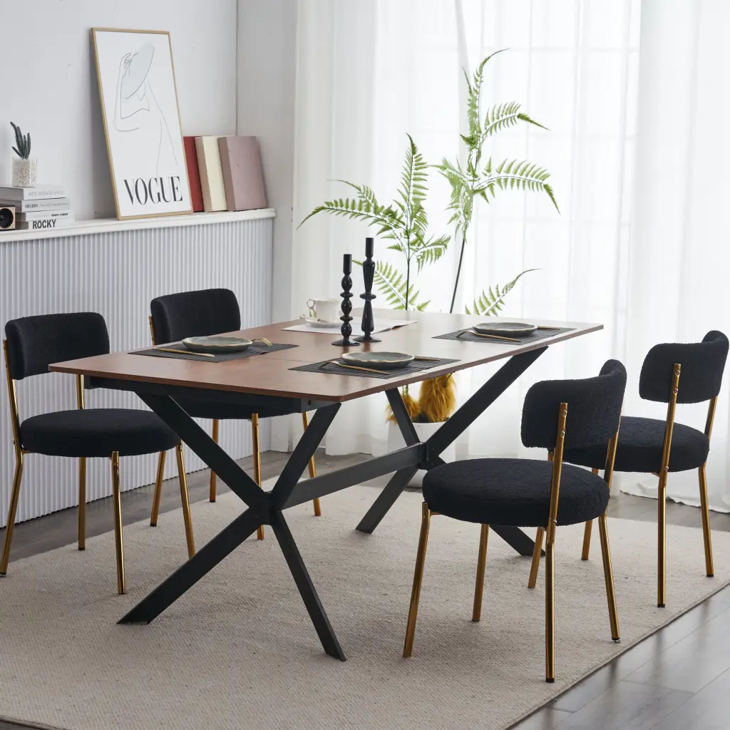 Set 2 Mid Century Modern Dining Chairs - Teddy Fabric Upholstery Curved Design rnb