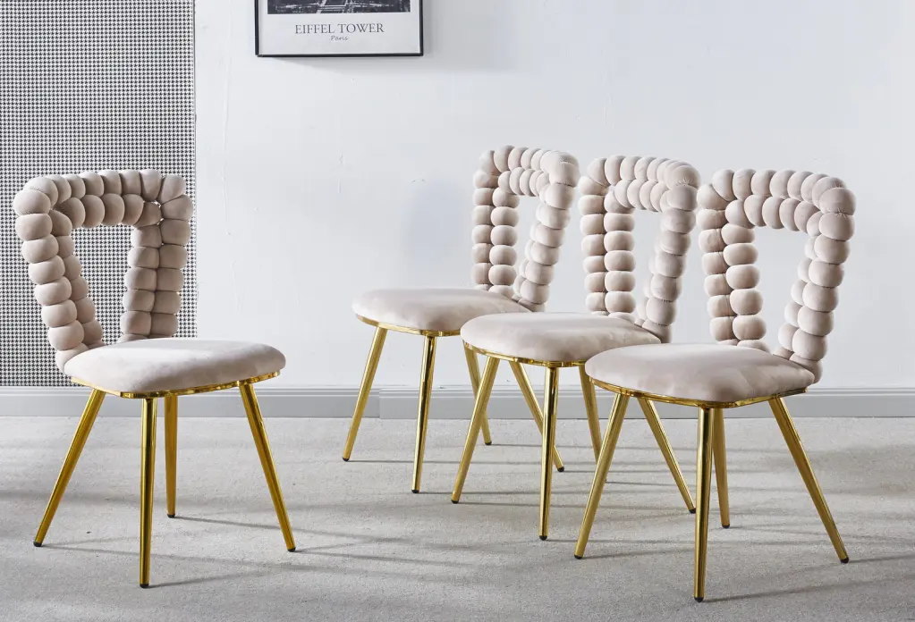 White And Gold Modern Chair Set 4 Iron Tube Legs Soft Cushion Dining Chairs rnb