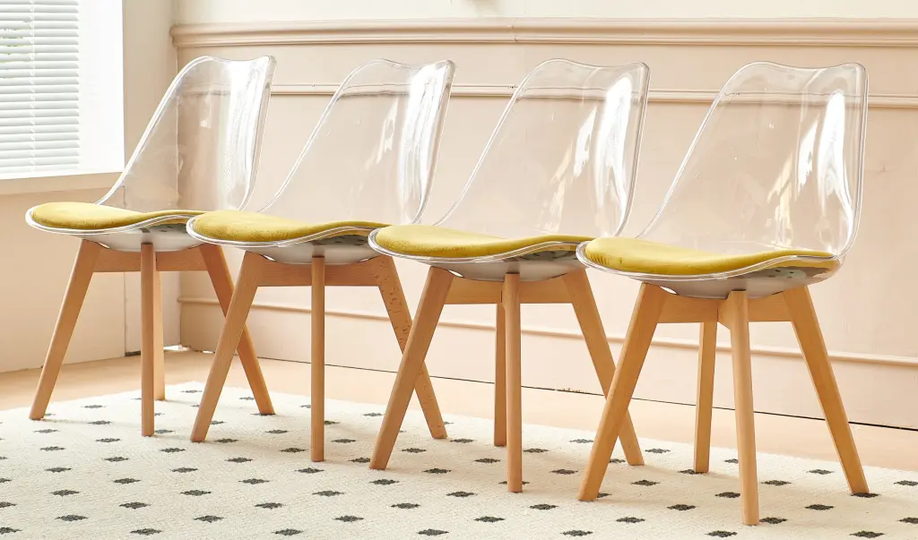 Wood Leg And Transparent Back Chair, Set 4, Dining Chair, Coffee Chair rnb
