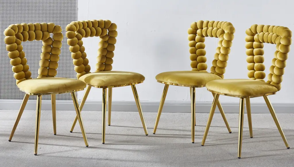 Yellow and Gold Modern Chair Set 4 Iron Tube Legs and Soft Cushion rnb